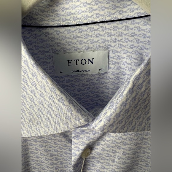 New Eton Contemporary Fit Blue Lobster Print Button Down Dress Shirt 44/17.5 - Picture 1 of 8